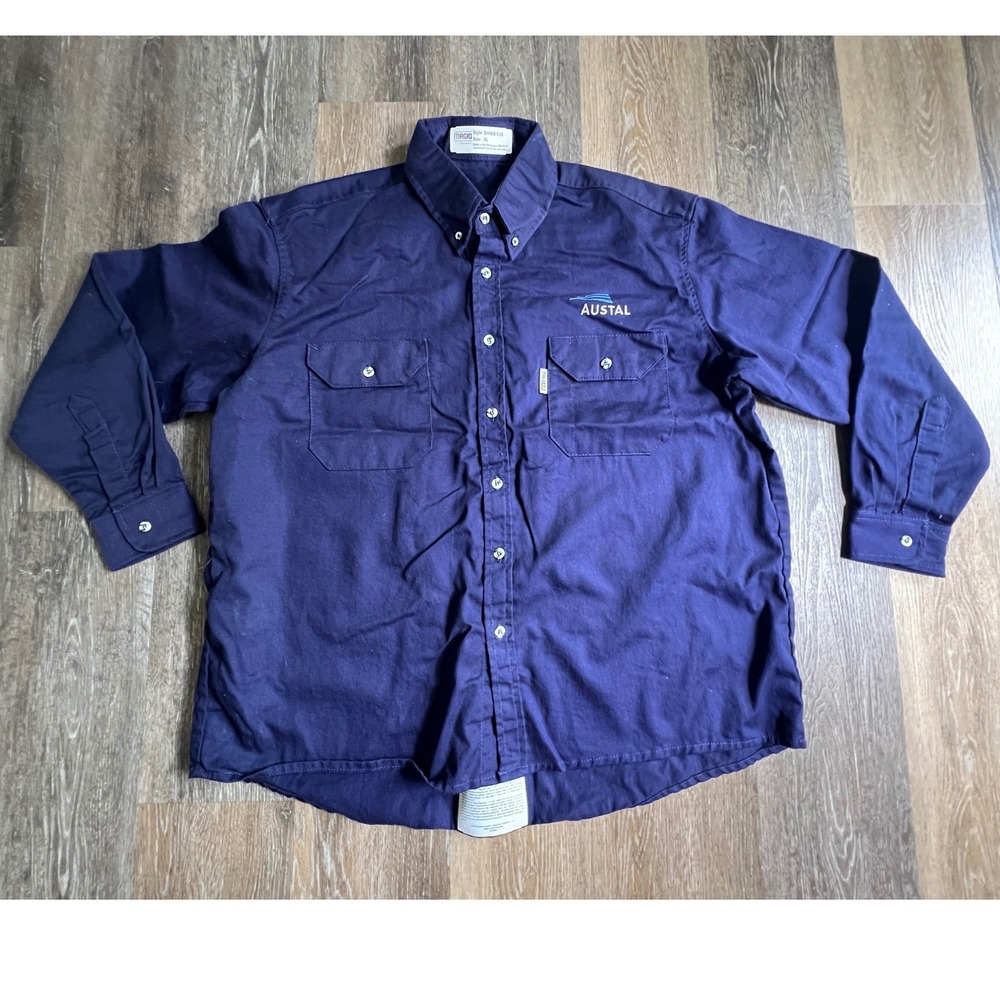Magid Work Shirt Mens XL Navy Blue Flame Resistant FR Austal Logo SHN88AUS